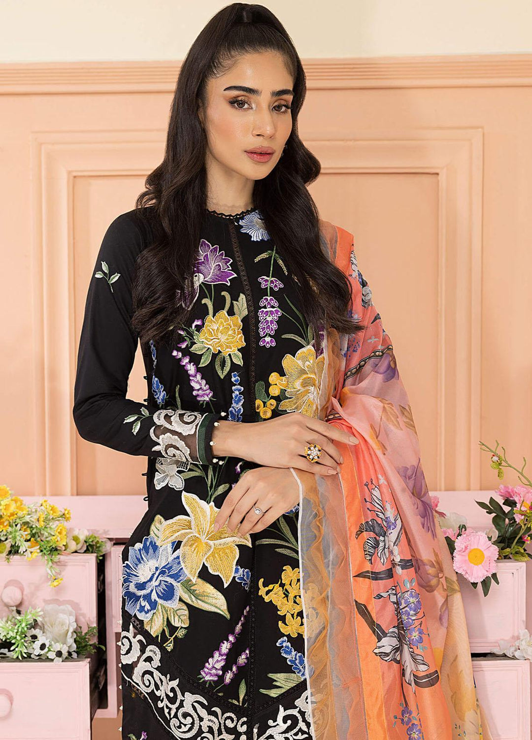 Aleyna By Asifa & Nabeel Embroidered Lawn Suits Unstitched 3 Piece AN23AL ALV-03 Midnight - Summer Collection