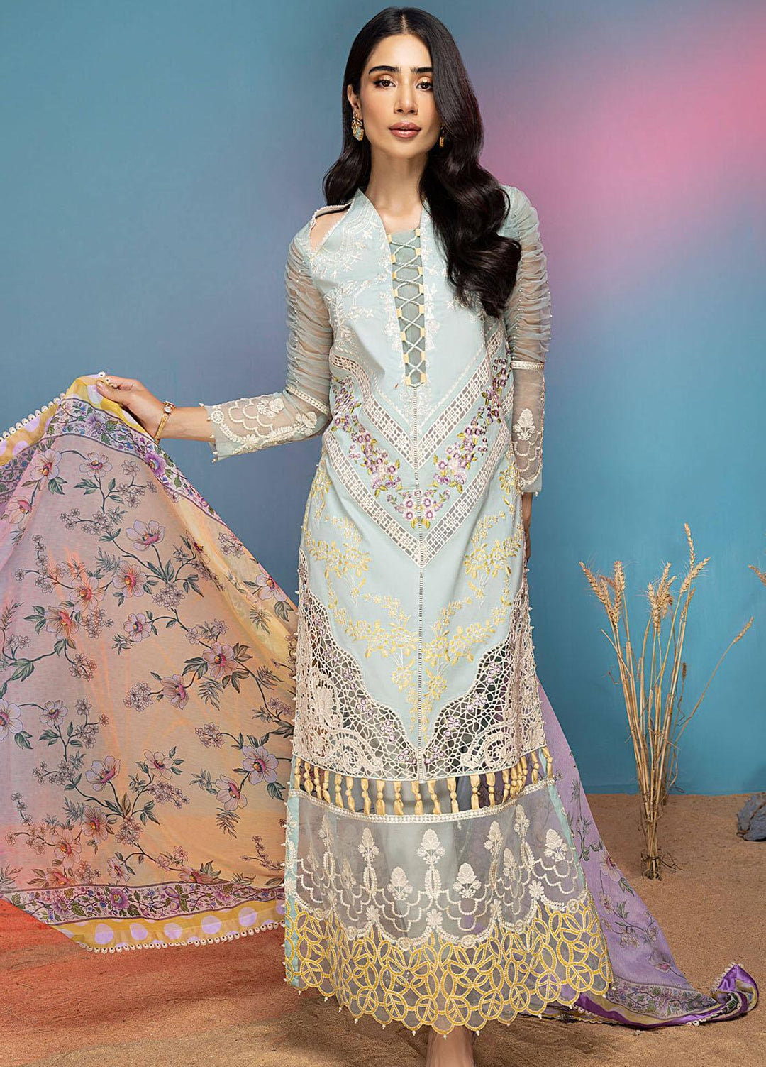 Aleyna By Asifa & Nabeel Embroidered Lawn Suits Unstitched 3 Piece AN23AL ALV-06 Moon Stone - Summer Collection