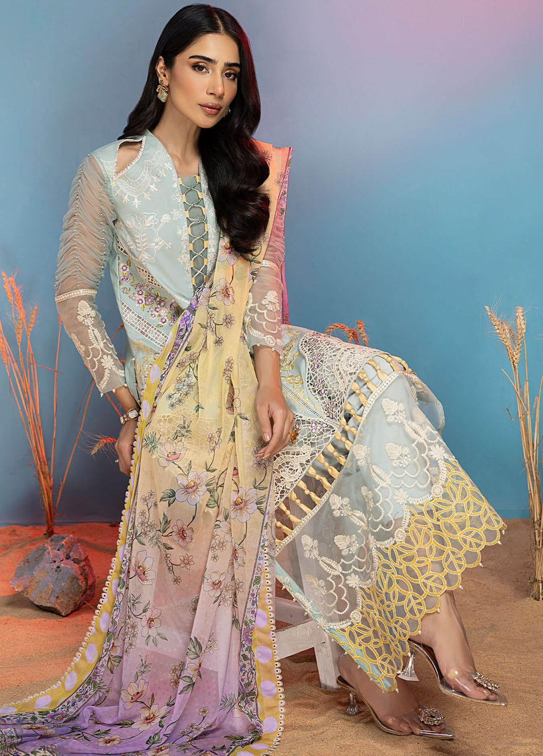 Aleyna By Asifa & Nabeel Embroidered Lawn Suits Unstitched 3 Piece AN23AL ALV-06 Moon Stone - Summer Collection