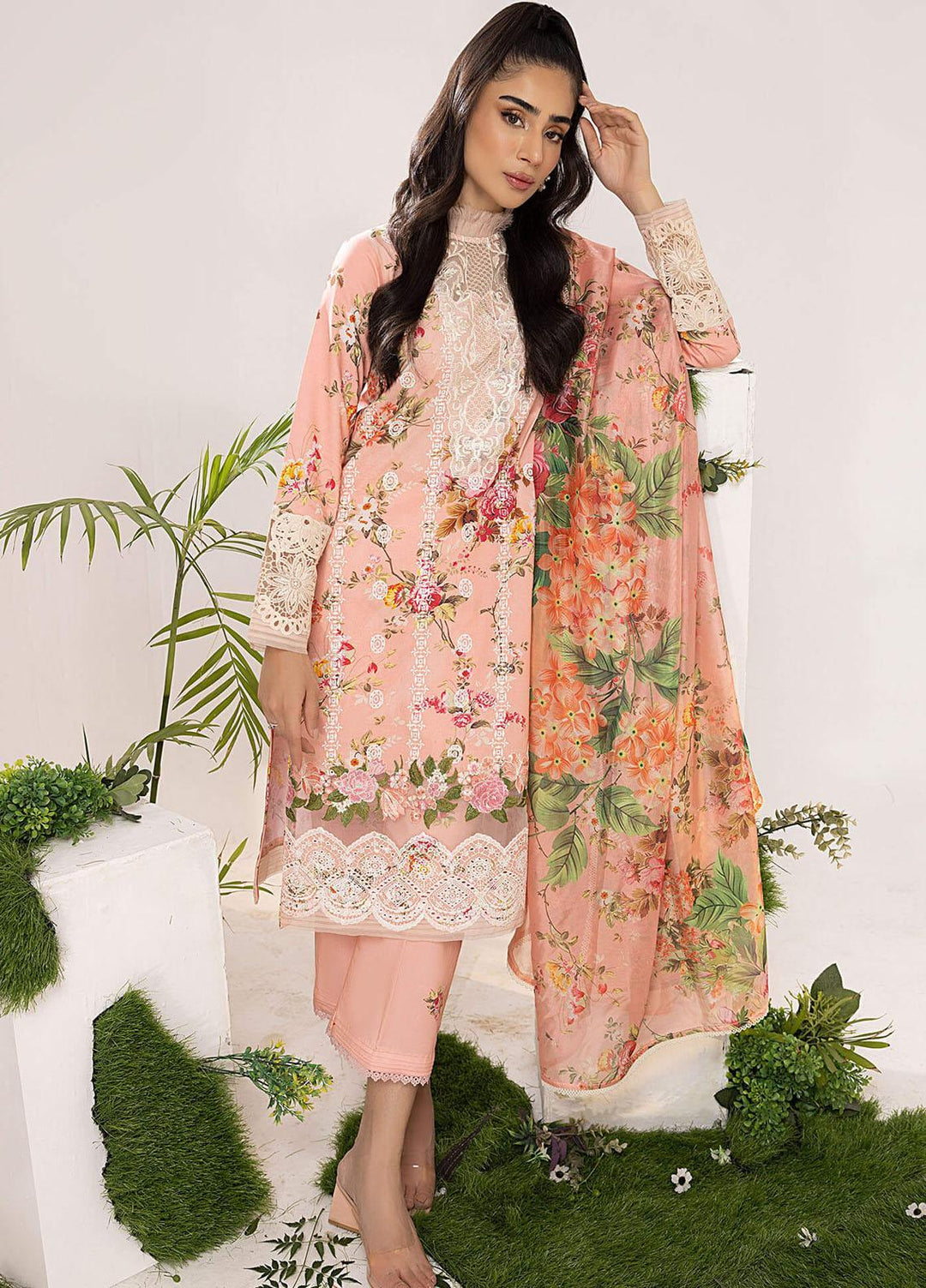 Aleyna By Asifa & Nabeel Embroidered Lawn Suits Unstitched 3 Piece AN23AL ALV-08 Peony - Summer Collection