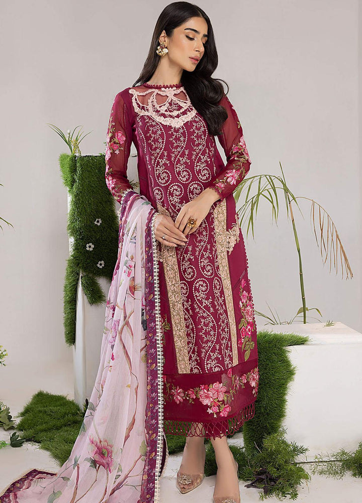 Aleyna By Asifa & Nabeel Embroidered Lawn Suits Unstitched 3 Piece AN23AL ALV-09 Cranberry - Summer Collection