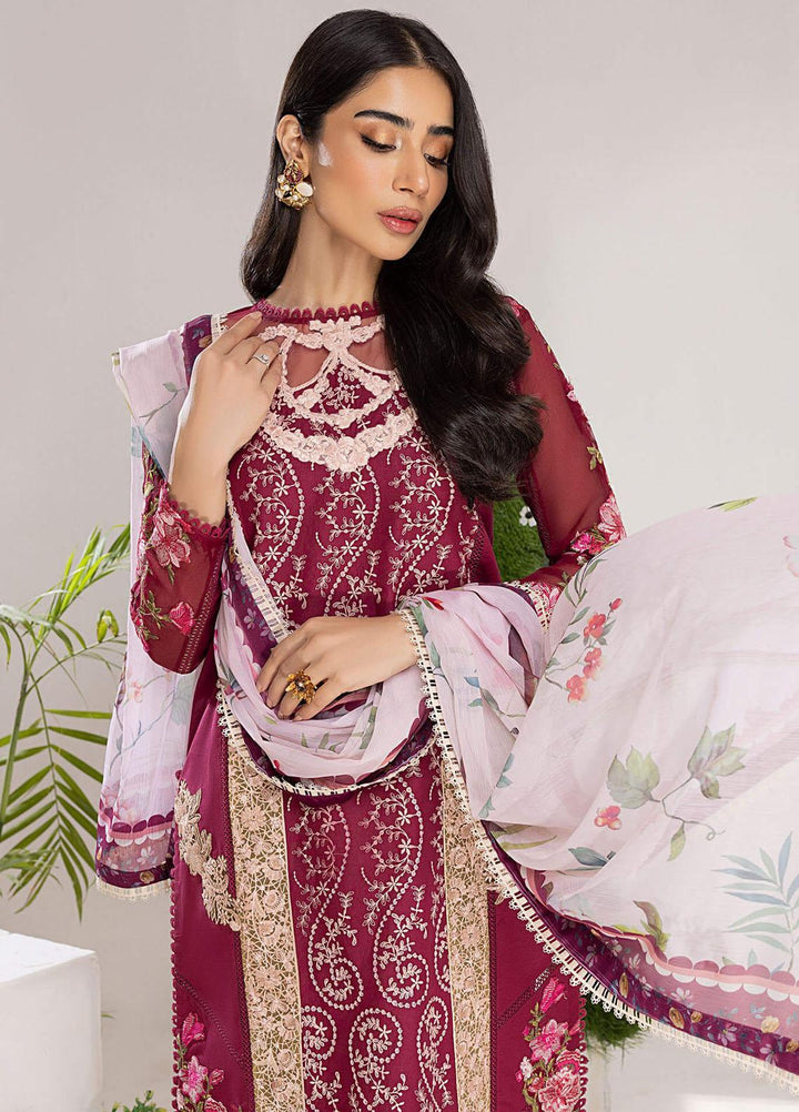 Aleyna By Asifa & Nabeel Embroidered Lawn Suits Unstitched 3 Piece AN23AL ALV-09 Cranberry - Summer Collection