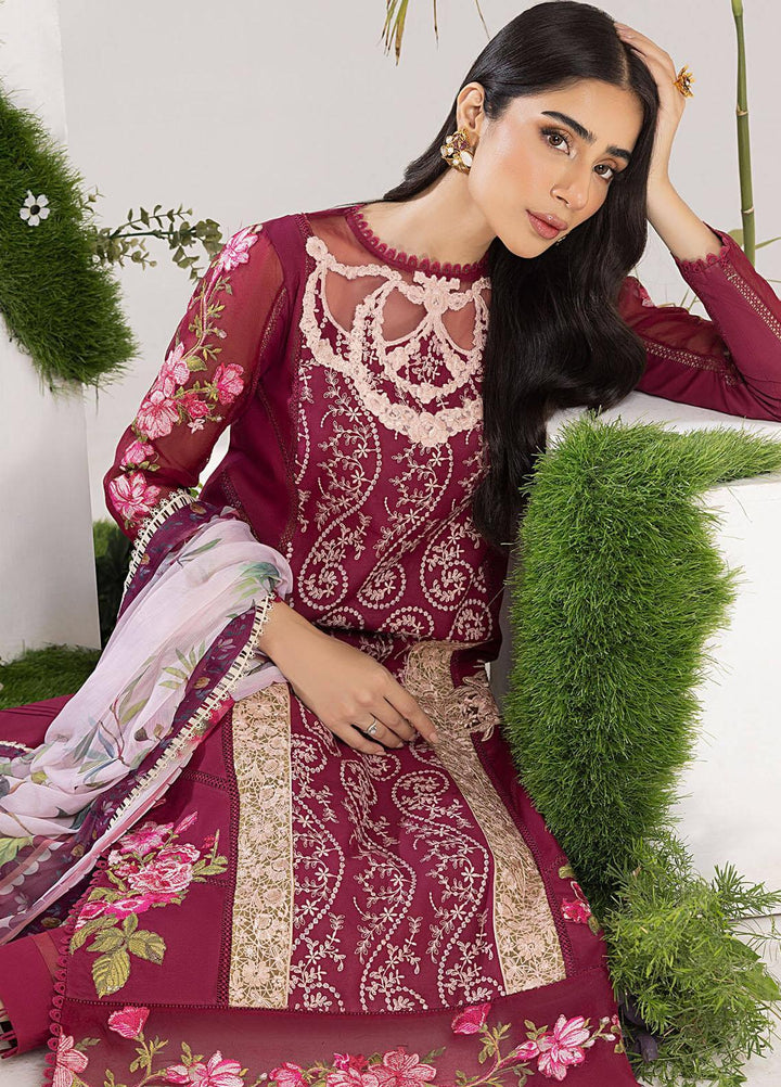 Aleyna By Asifa & Nabeel Embroidered Lawn Suits Unstitched 3 Piece AN23AL ALV-09 Cranberry - Summer Collection