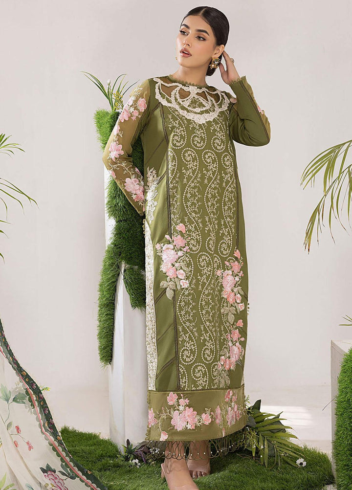 Aleyna By Asifa & Nabeel Embroidered Lawn Suits Unstitched 3 Piece AN23AL ALV-10 Olive - Summer Collection