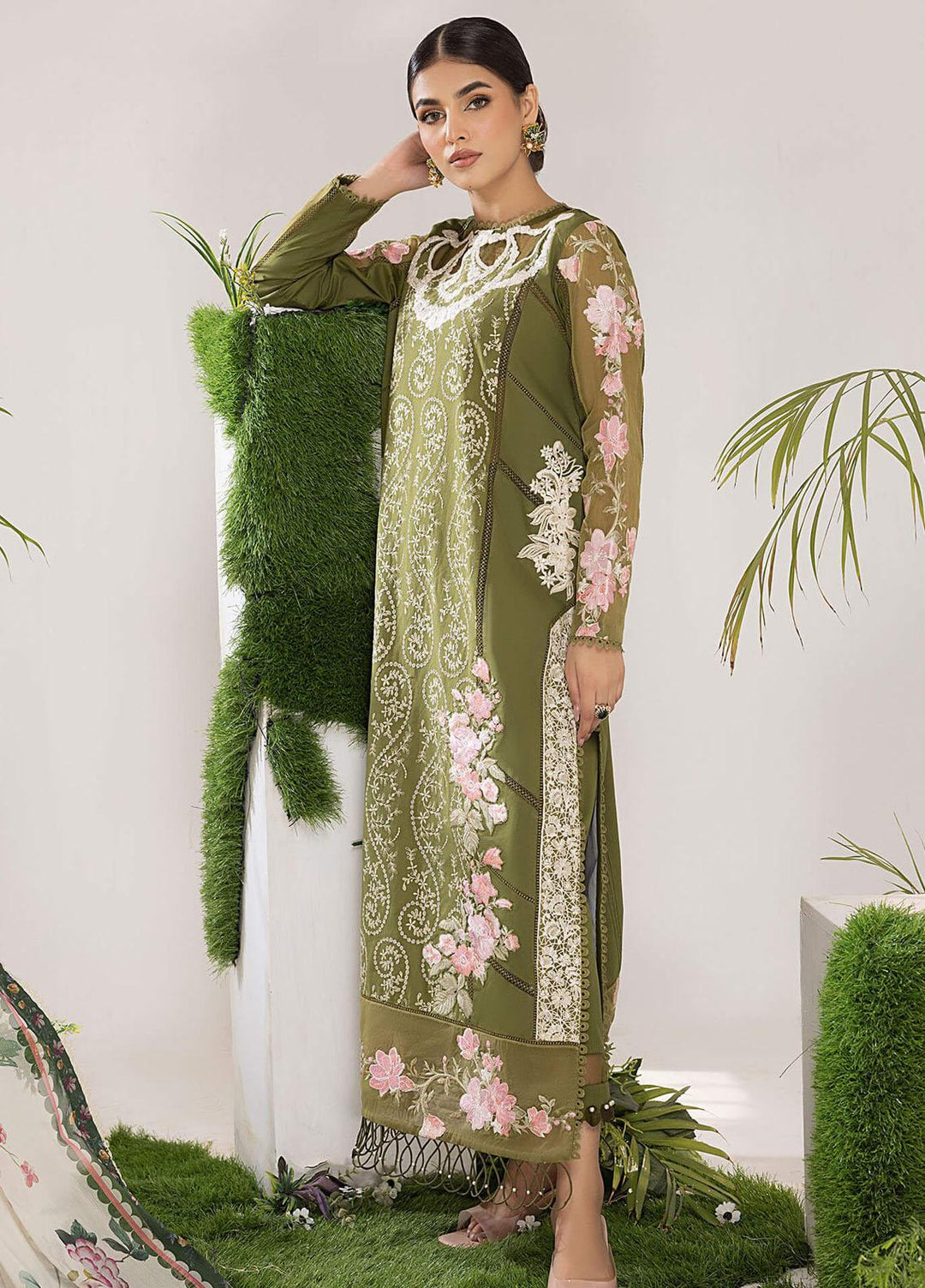 Aleyna By Asifa & Nabeel Embroidered Lawn Suits Unstitched 3 Piece AN23AL ALV-10 Olive - Summer Collection