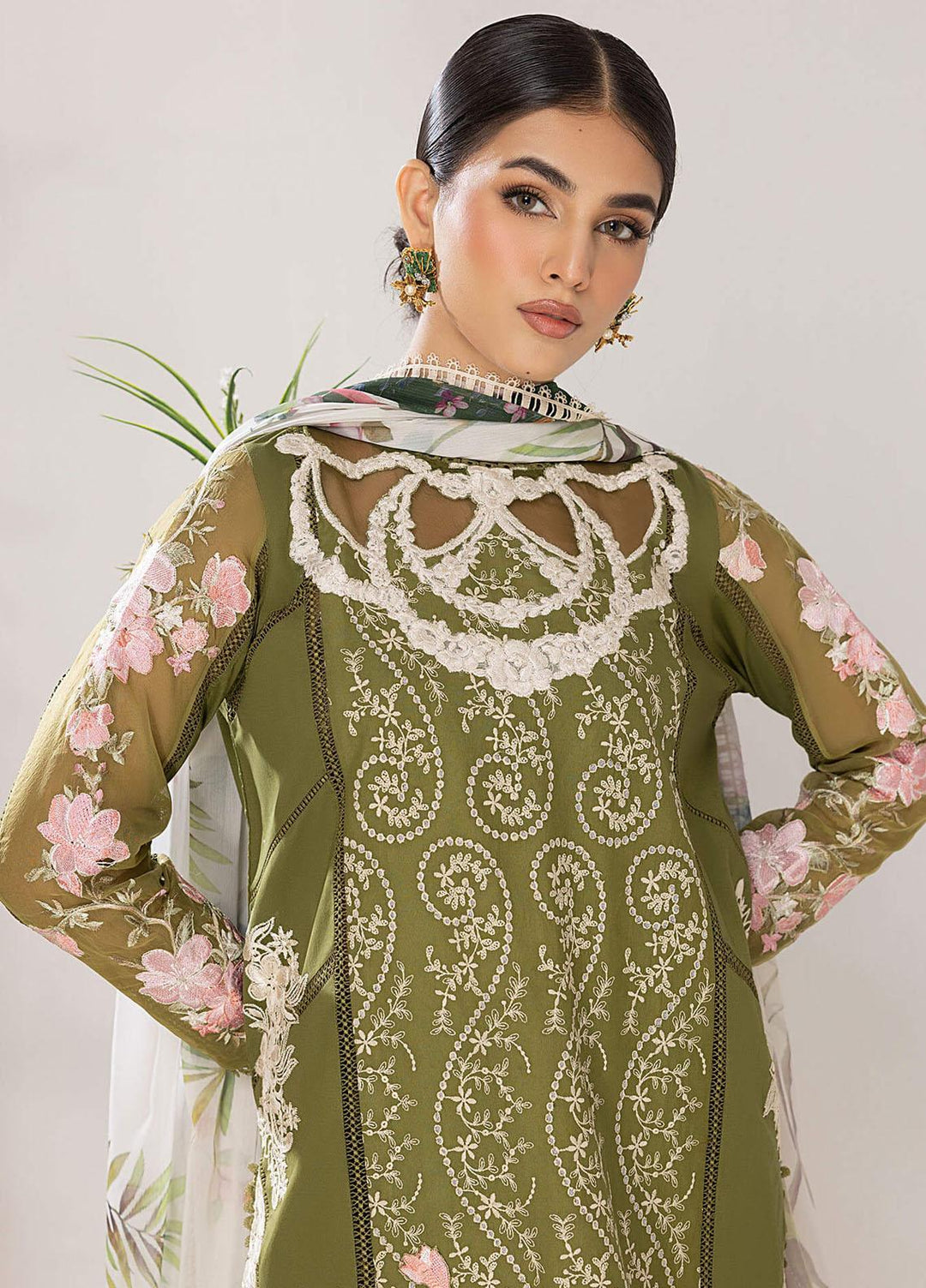 Aleyna By Asifa & Nabeel Embroidered Lawn Suits Unstitched 3 Piece AN23AL ALV-10 Olive - Summer Collection