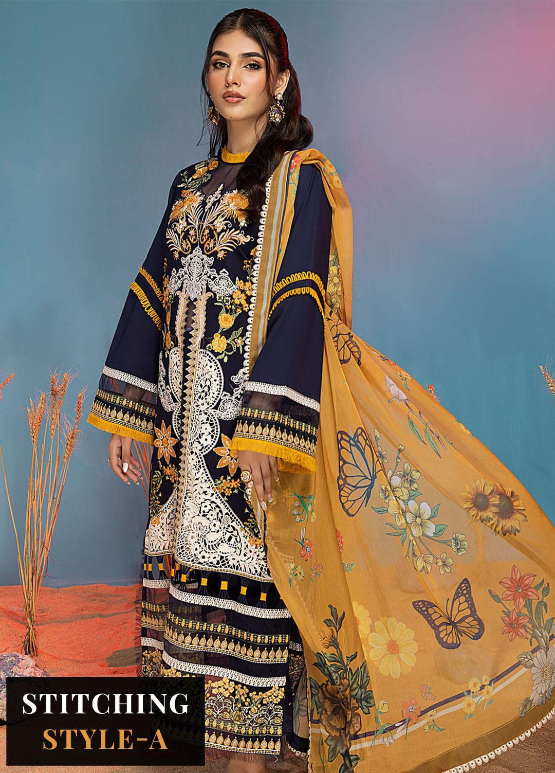 Aleyna By Asifa & Nabeel Embroidered Lawn Suits Unstitched 3 Piece AN23AL ALV-11 Celeste - Summer Collection