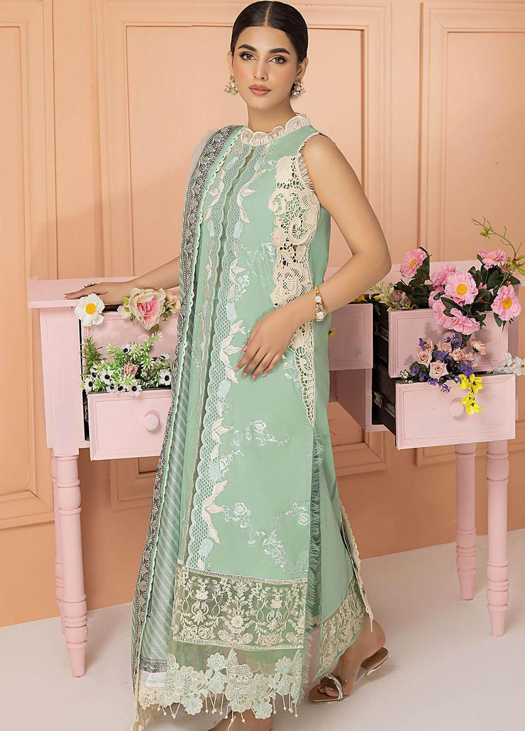 Aleyna By Asifa & Nabeel Embroidered Lawn Suits Unstitched 3 Piece AN23AL ALV-14 Seafoam - Summer Collection