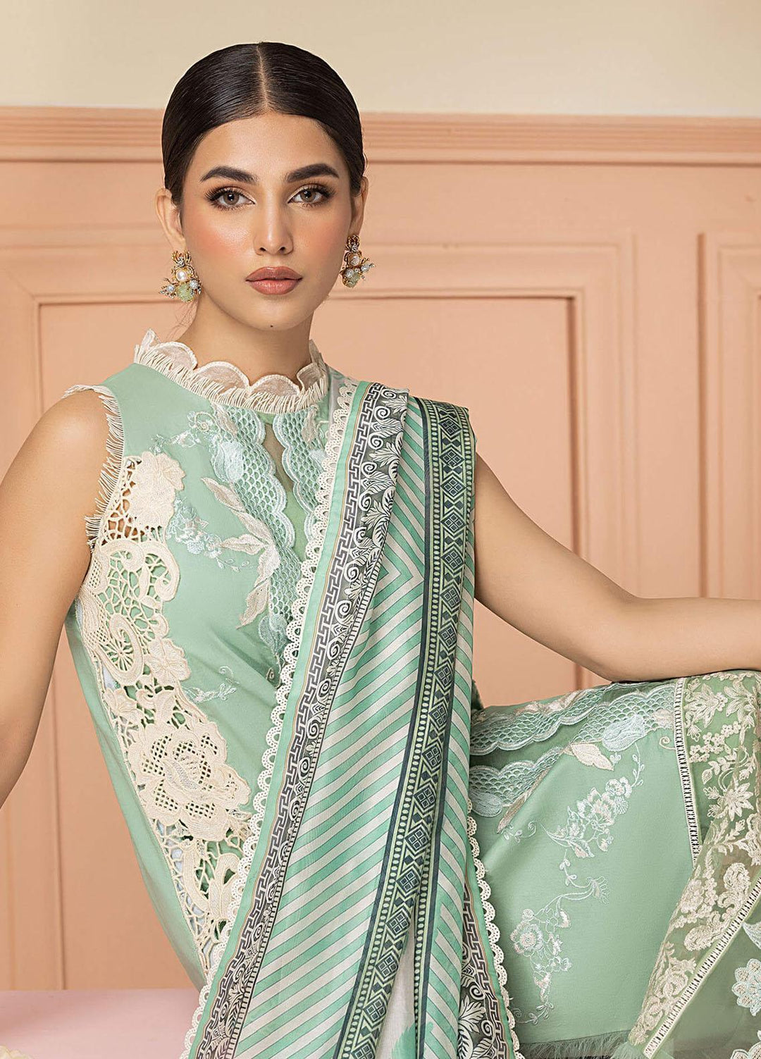 Aleyna By Asifa & Nabeel Embroidered Lawn Suits Unstitched 3 Piece AN23AL ALV-14 Seafoam - Summer Collection