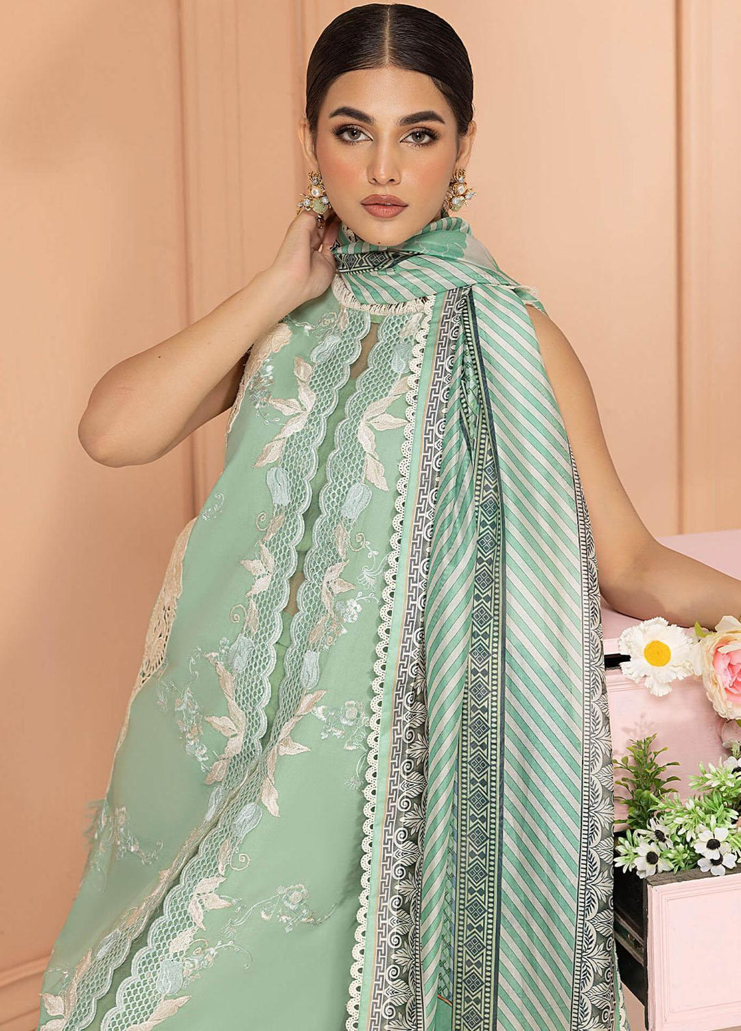 Aleyna By Asifa & Nabeel Embroidered Lawn Suits Unstitched 3 Piece AN23AL ALV-14 Seafoam - Summer Collection