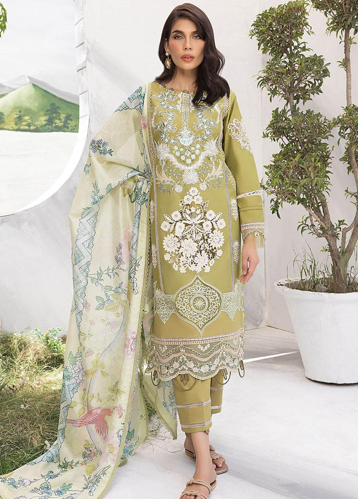 Aleyna By Asifa & Nabeel Embroidered Lawn Suits Unstitched 3 Piece AN23AL ALV-15 Avocado - Summer Collection