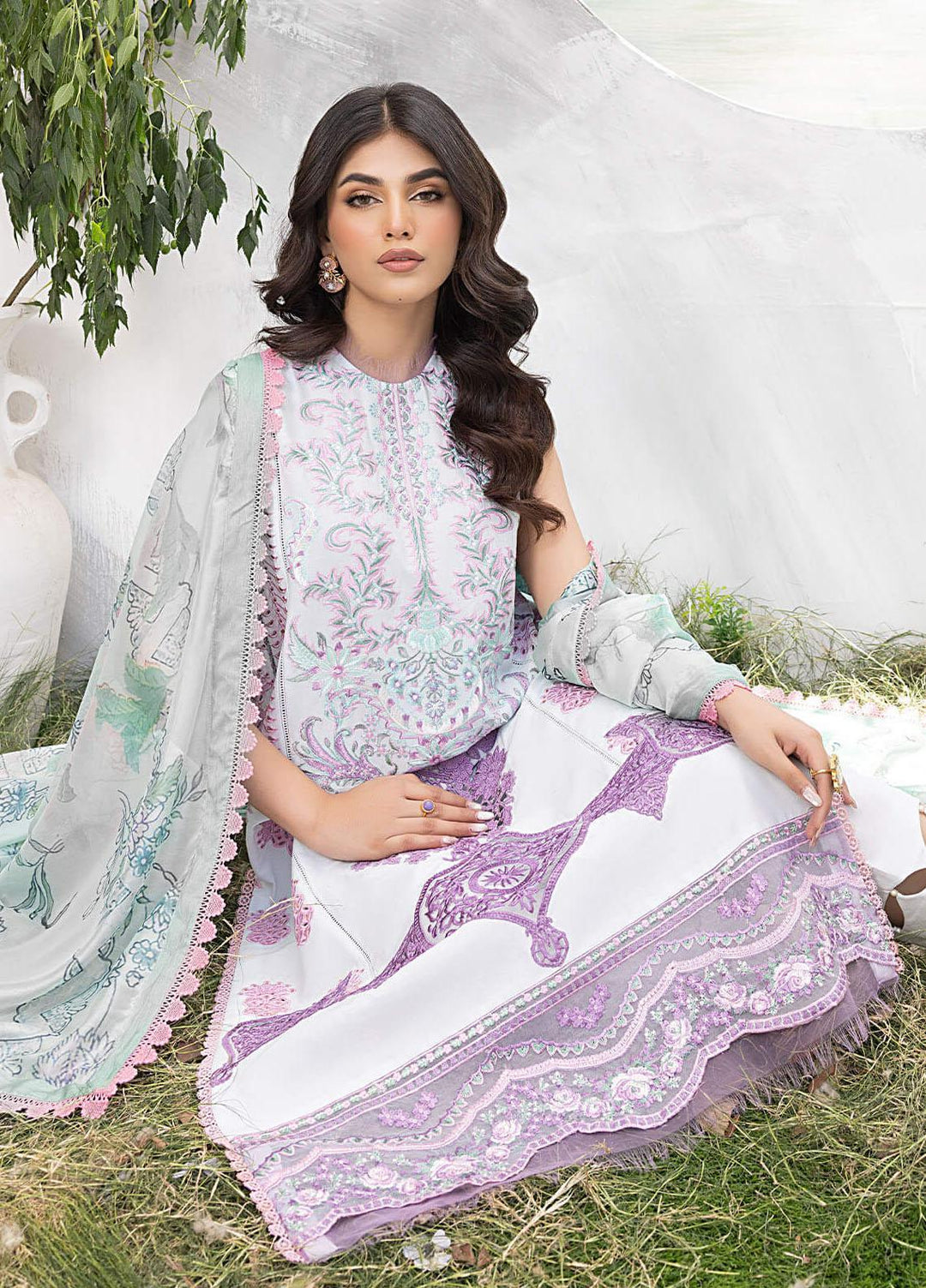 Aleyna By Asifa & Nabeel Embroidered Lawn Suits Unstitched 3 Piece AN23AL ALV-16 Pearl - Summer Collection
