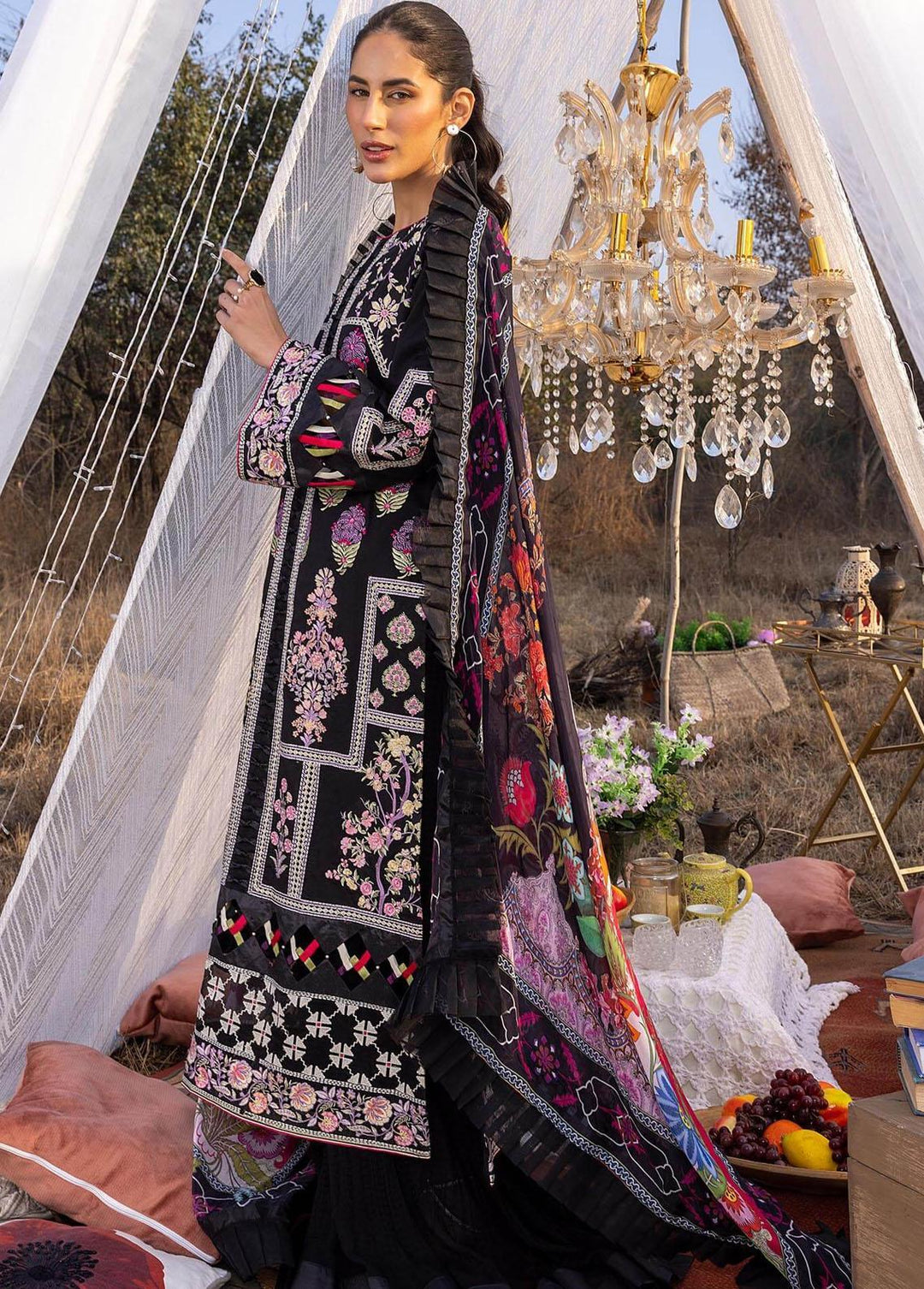 Aleyna By Asifa & Nabeel Embroidered Lawn Suits Unstitched 3 Piece AN23A ASL-01 Noir - Summer Collection