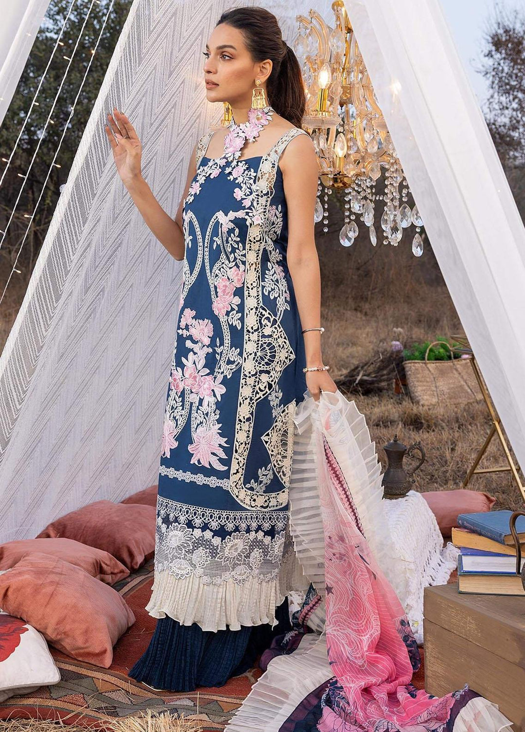Aleyna By Asifa & Nabeel Embroidered Lawn Suits Unstitched 3 Piece AN23A ASL-03 Blue Bell - Summer Collection