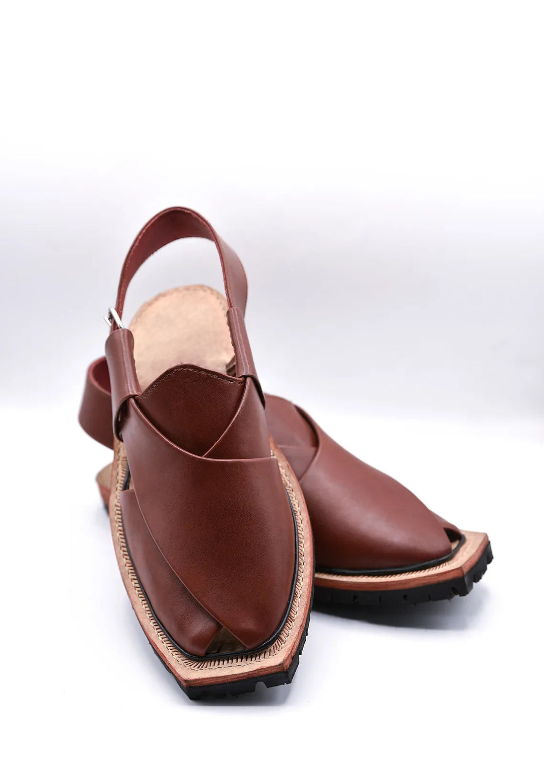 Alif Yay Plain Nyrosi Brown Peshawri Chappal Black AY FW17