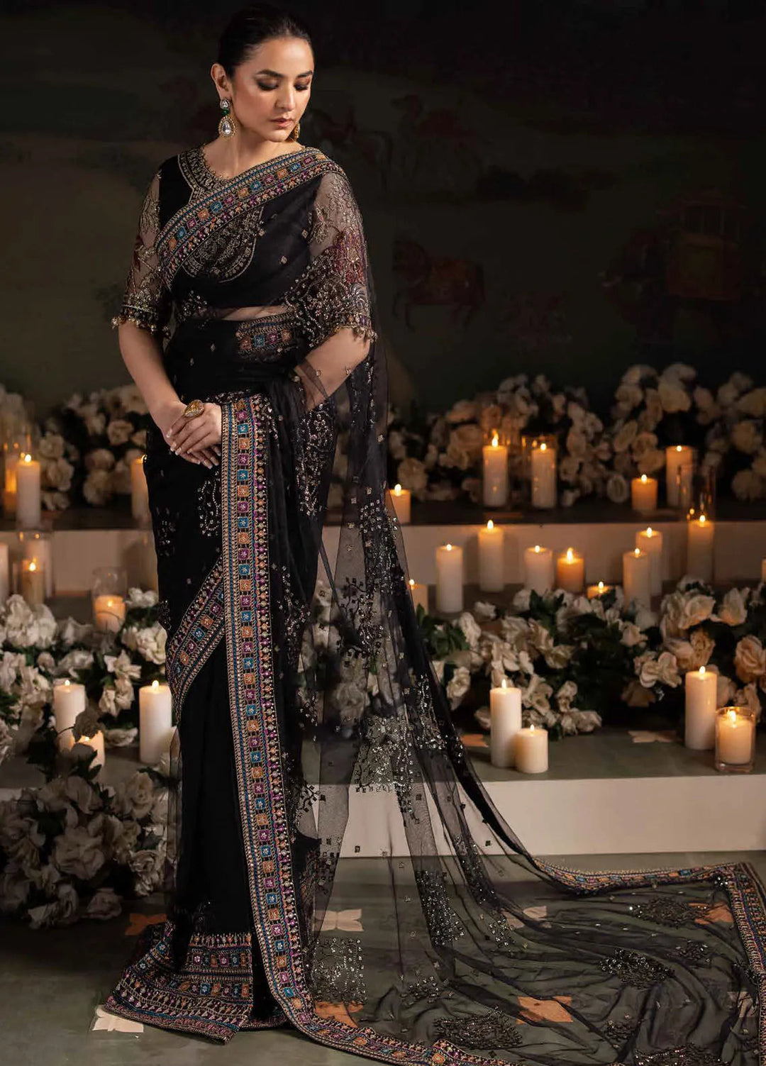 Alfaaz by Nureh Embroidered Net Unstitched Saree NU24AF NL-78 - Formal Collection