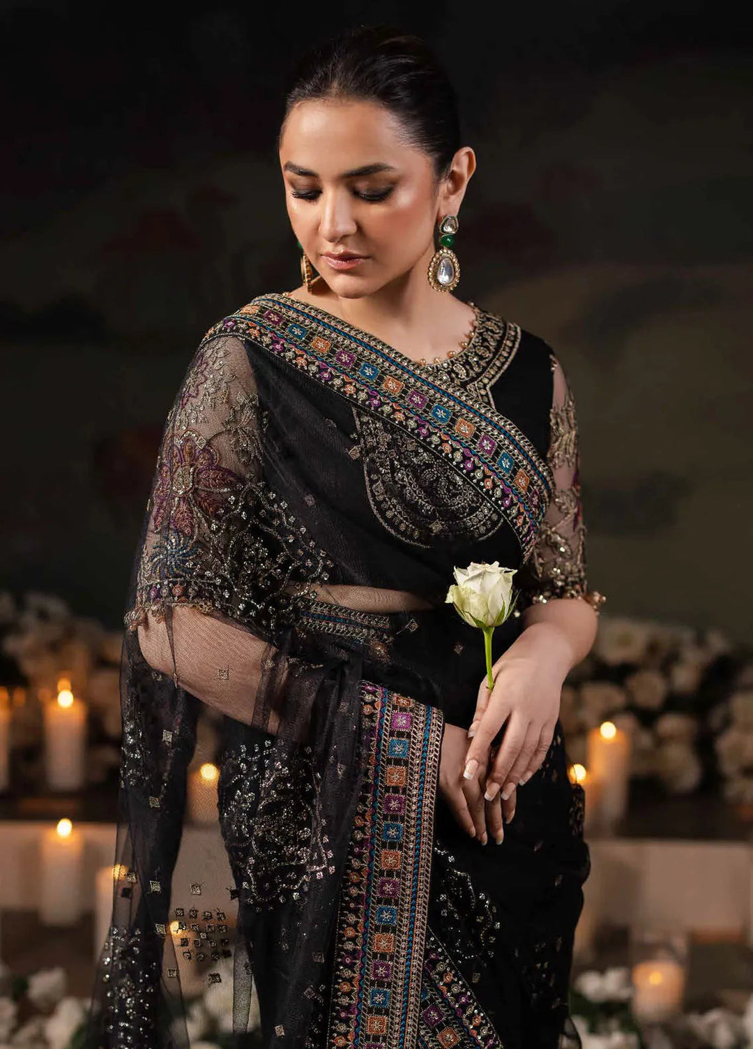 Alfaaz by Nureh Embroidered Net Unstitched Saree NU24AF NL-78 - Formal Collection