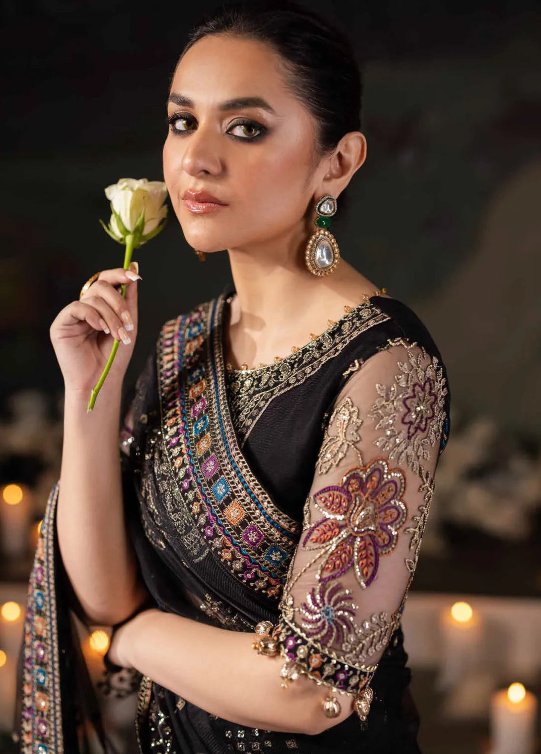 Alfaaz by Nureh Embroidered Net Unstitched Saree NU24AF NL-78 - Formal Collection