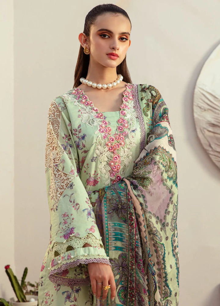 Alif Affordable by Ajr Embroidered Lawn Suit Unstitched 3 Piece AJR24AA AFL-08 Mint Magic - Summer Collection