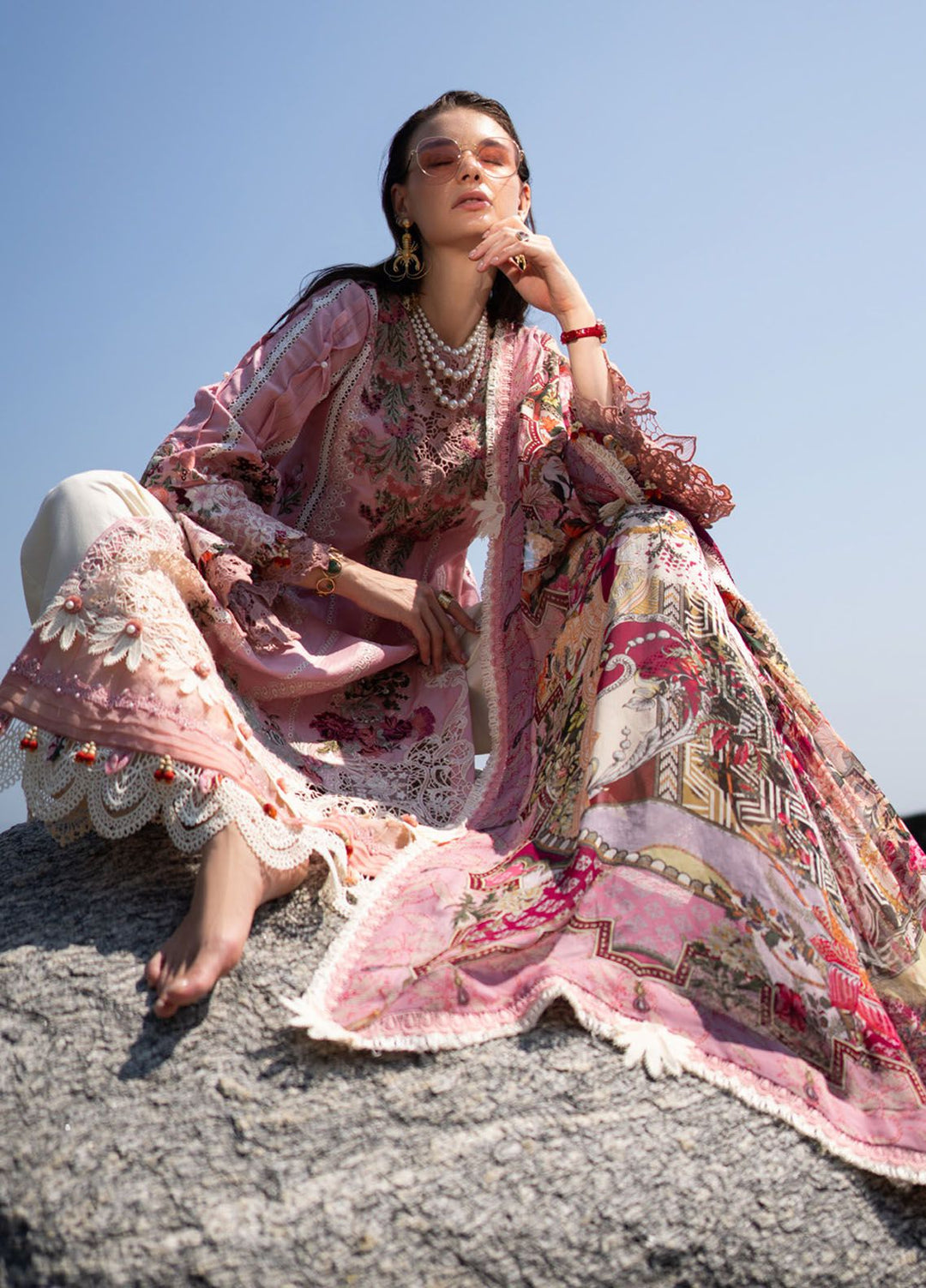 Alif by AJR Couture Embroidered Lawn Suits Unstitched 3 Piece AJR24AL ASL-04 Rosy - Luxury Summer Collection