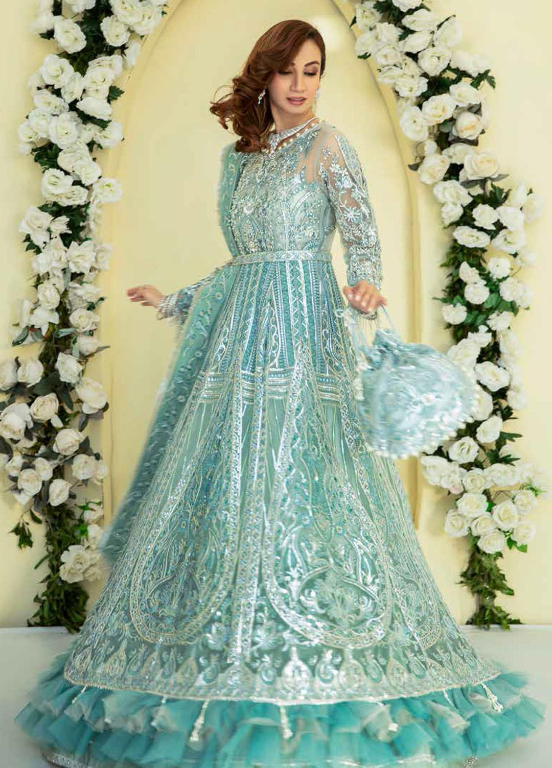Alif By AJR Couture Embroidered Net Suits Unstitched 3 Piece AJR21WD 07 Blue Melody - Wedding Collection
