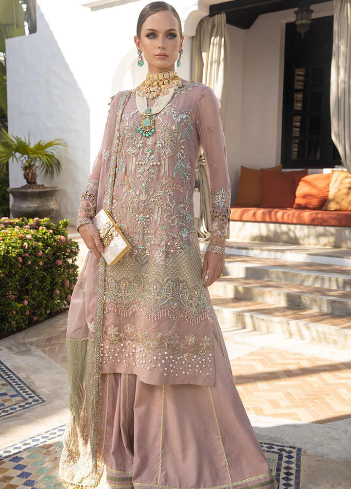Alif By AJR Couture Embroidered Chiffon Suits Unstitched 4 Piece AJR23AL ALC-02 Dahlia - Luxury Collection