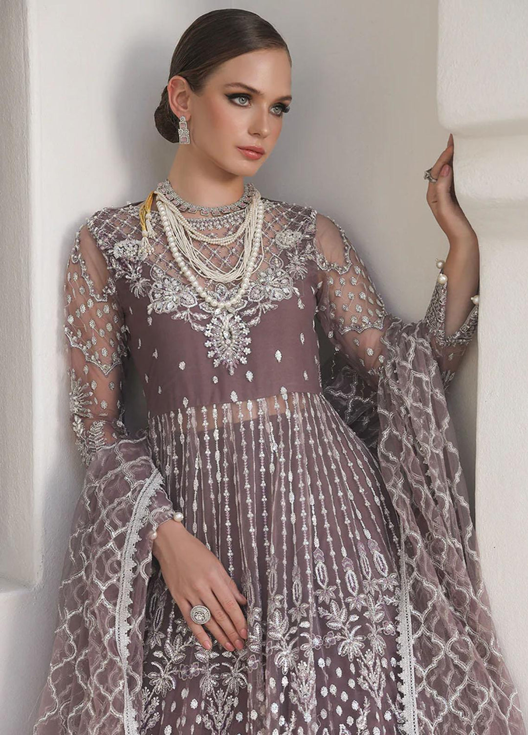 Alif By AJR Couture Embroidered Net Suits Unstitched 4 Piece AJR23AL ALC-04 Blossom - Luxury Collection