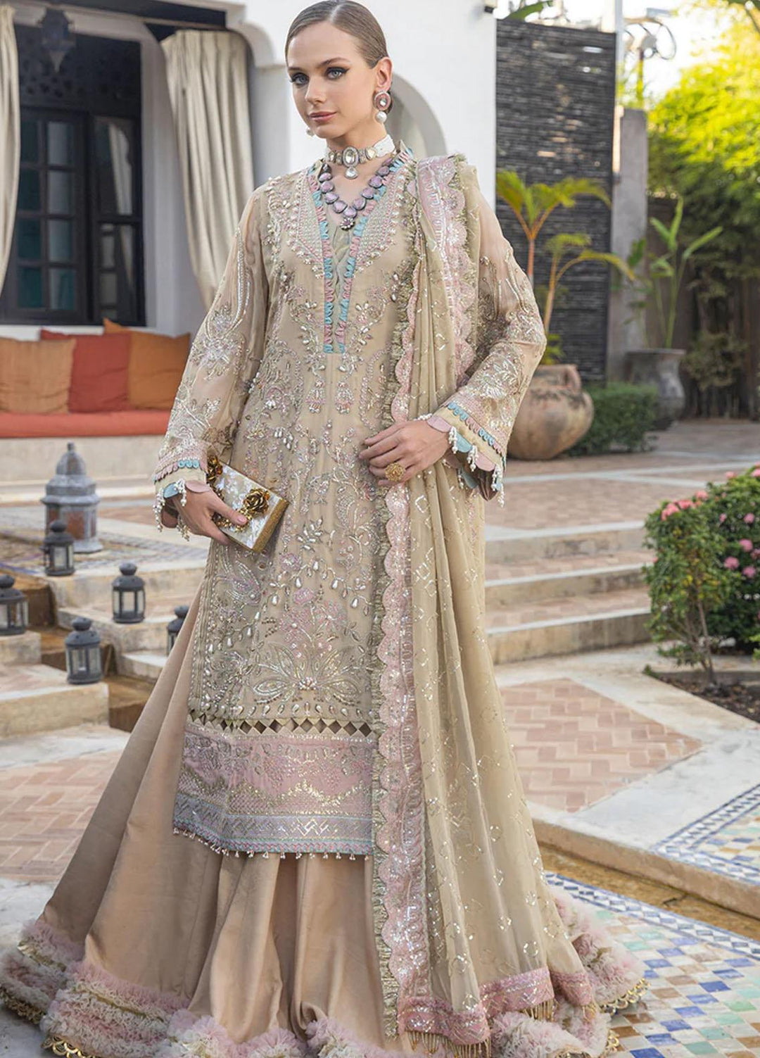 Alif By AJR Couture Embroidered Chiffon Suits Unstitched 4 Piece AJR23AL ALC-05 Serene - Luxury Collection