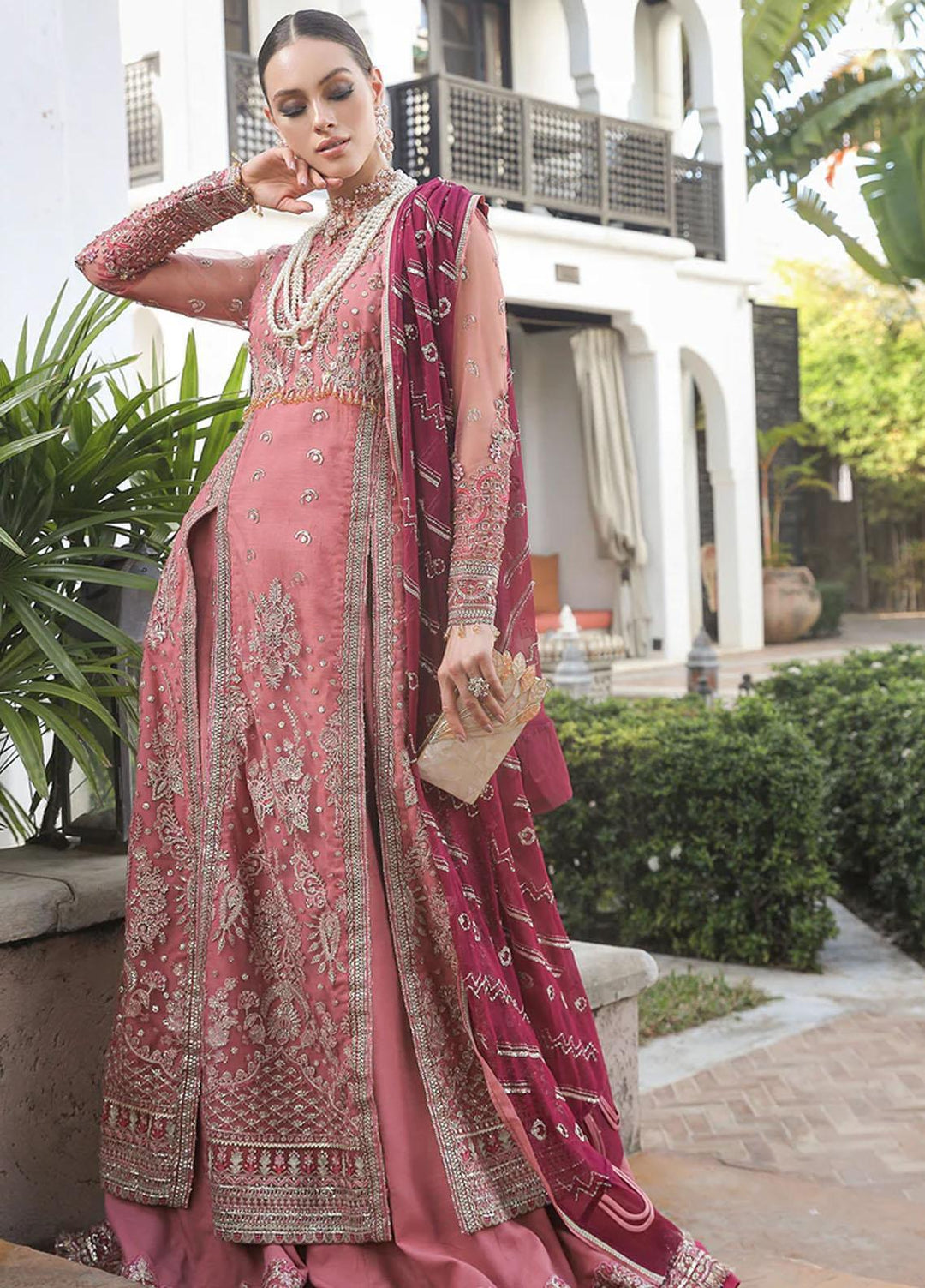Alif By AJR Couture Embroidered Net Suits Unstitched 4 Piece AJR23AL ALC-06 Pink Oasis - Luxury Collection