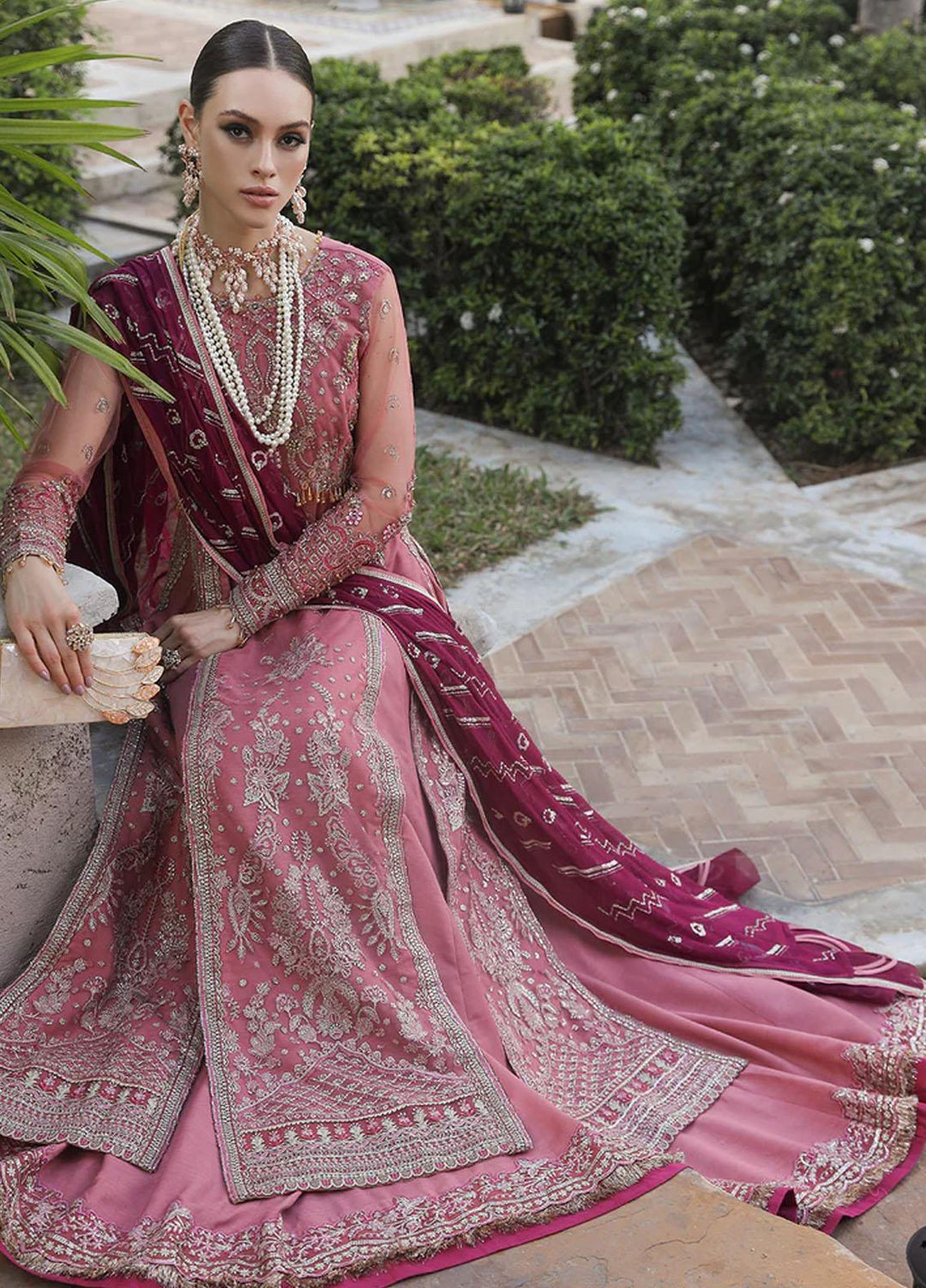 Alif By AJR Couture Embroidered Net Suits Unstitched 4 Piece AJR23AL ALC-06 Pink Oasis - Luxury Collection