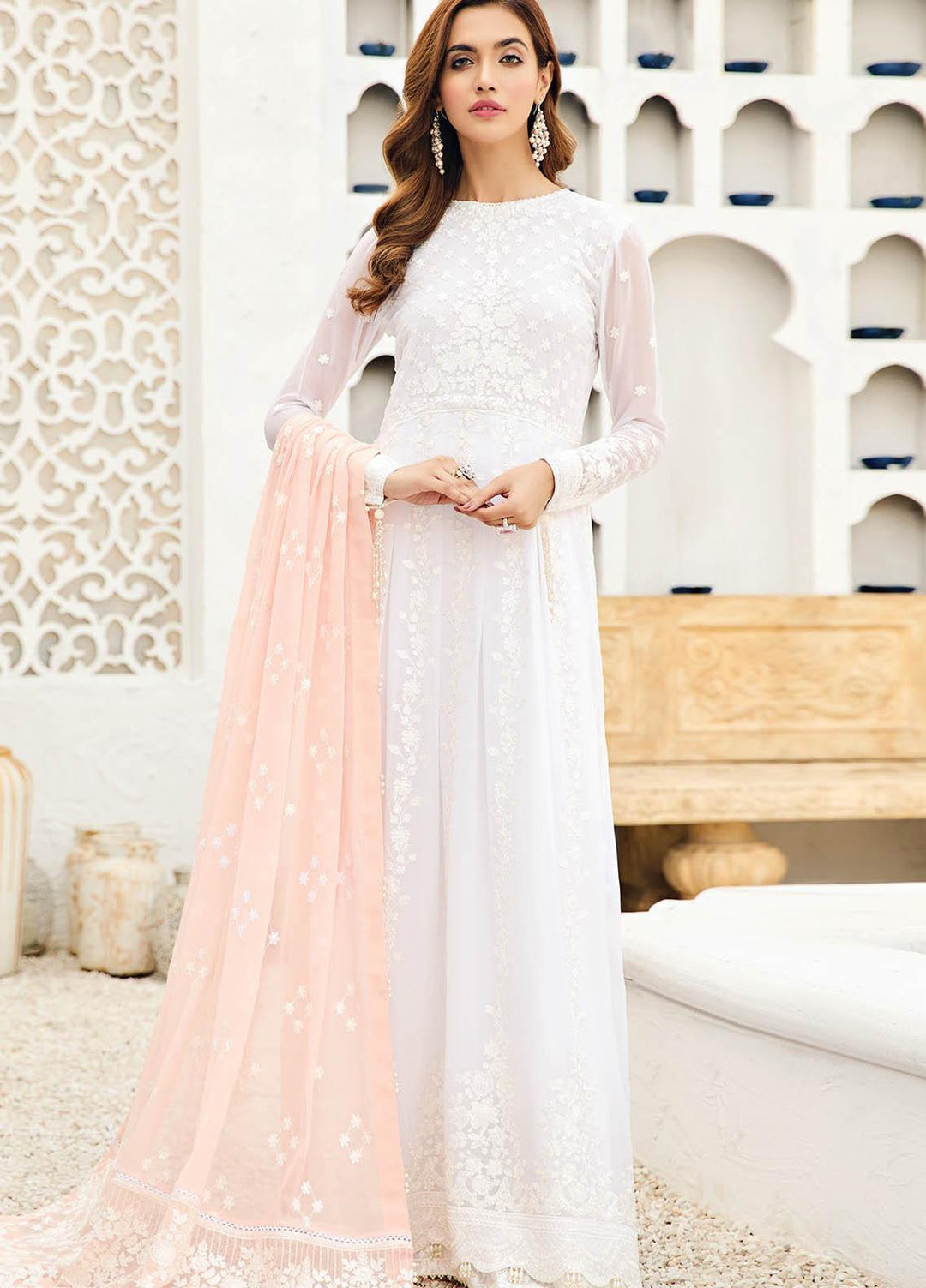 Alizeh Fashion by Bilal Embroidery Embroidered Chiffon Suits Unstitched 3 Piece AFB21-C4 02 Peach Pearl - Luxury Collection