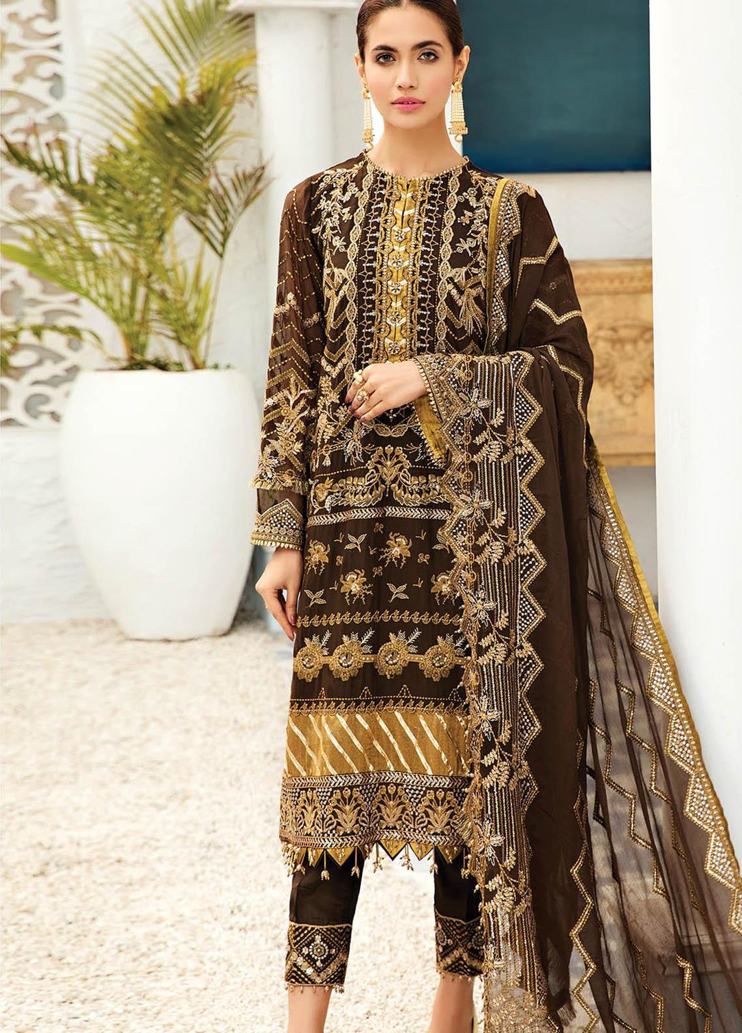 Alizeh Fashion by Bilal Embroidery Embroidered Chiffon Suits Unstitched 3 Piece AFB21-C4 03 Autumn Tribal - Luxury Collection