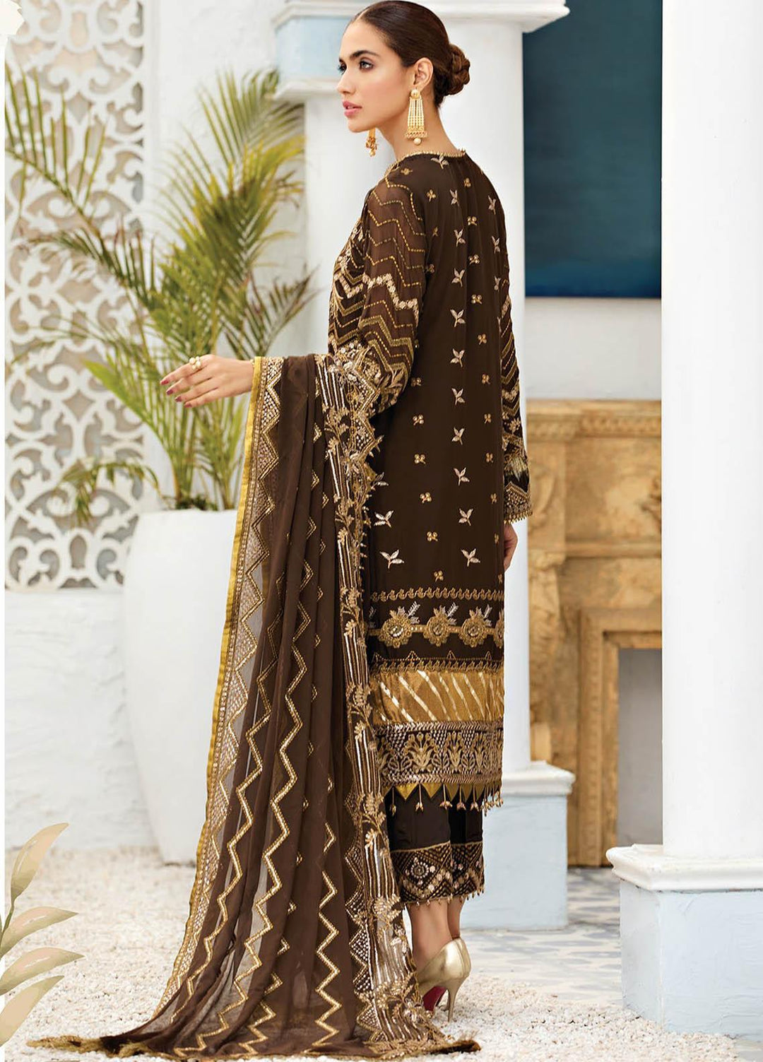 Alizeh Fashion by Bilal Embroidery Embroidered Chiffon Suits Unstitched 3 Piece AFB21-C4 03 Autumn Tribal - Luxury Collection