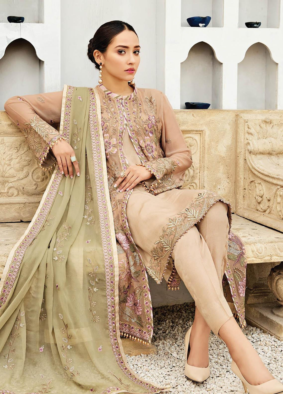 Alizeh Fashion by Bilal Embroidery Embroidered Chiffon Suits Unstitched 3 Piece AFB21-C4 08 Aura Blush - Luxury Collection