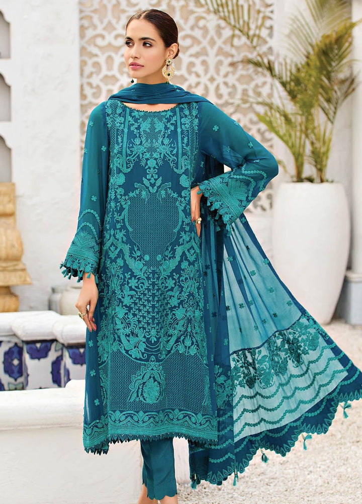Alizeh Fashion by Bilal Embroidery Embroidered Chiffon Suits Unstitched 3 Piece AFB21-C4 10 Teal Ink - Luxury Collection
