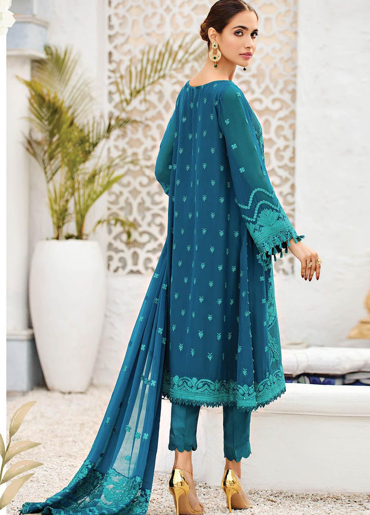Alizeh Fashion by Bilal Embroidery Embroidered Chiffon Suits Unstitched 3 Piece AFB21-C4 10 Teal Ink - Luxury Collection
