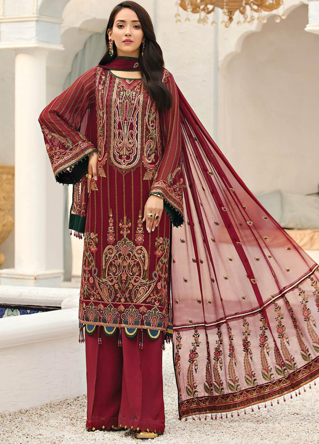 Alizeh Fashion by Bilal Embroidery Embroidered Chiffon Suits Unstitched 3 Piece AFB21-C4 11 Cherry Season - Luxury Collection