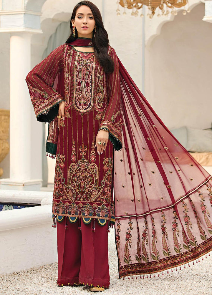 Alizeh Fashion by Bilal Embroidery Embroidered Chiffon Suits Unstitched 3 Piece AFB21-C4 11 Cherry Season - Luxury Collection