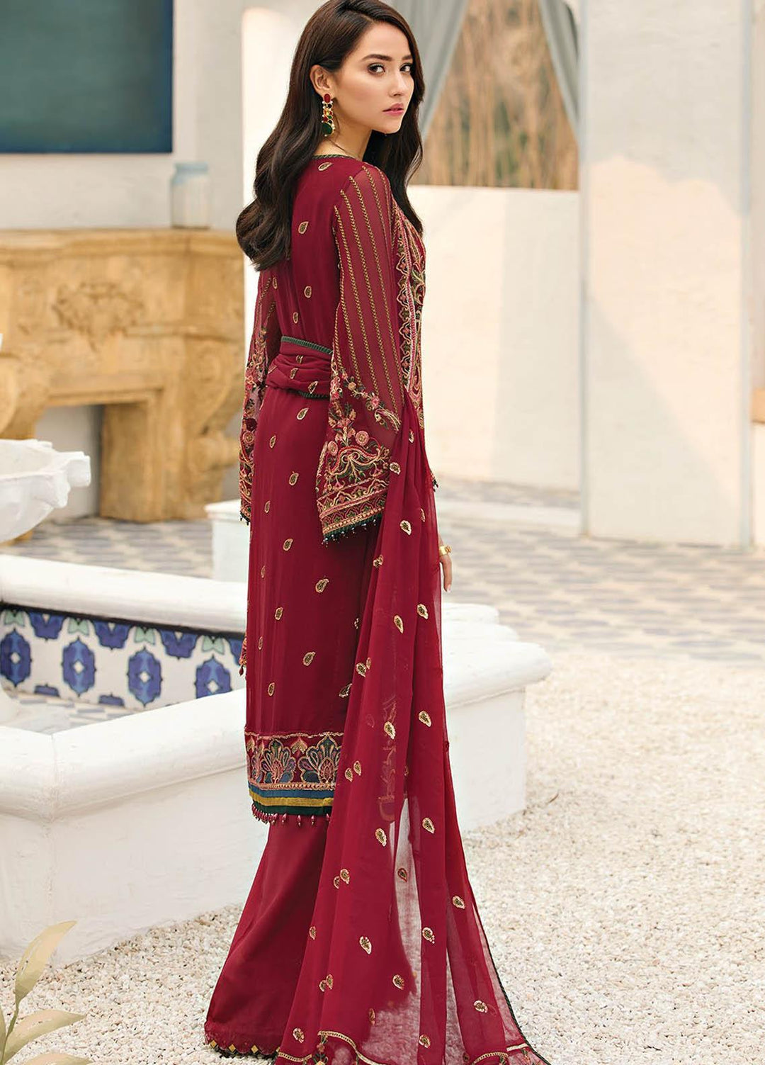 Alizeh Fashion by Bilal Embroidery Embroidered Chiffon Suits Unstitched 3 Piece AFB21-C4 11 Cherry Season - Luxury Collection