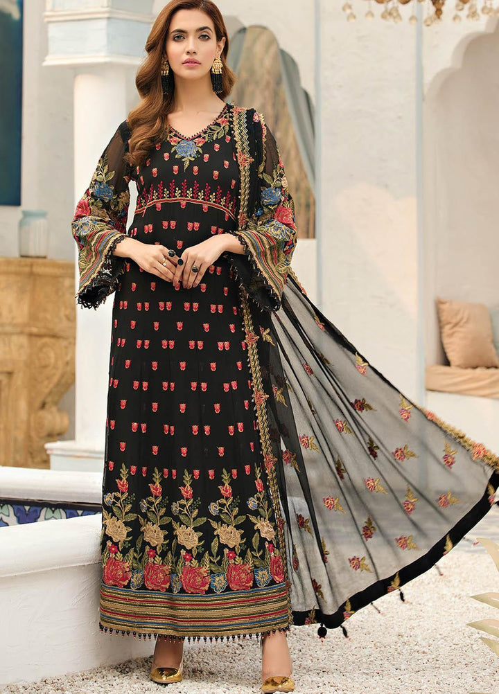 Alizeh Fashion by Bilal Embroidery Embroidered Chiffon Suits Unstitched 3 Piece AFB21-C4 12 Classic Black - Luxury Collection