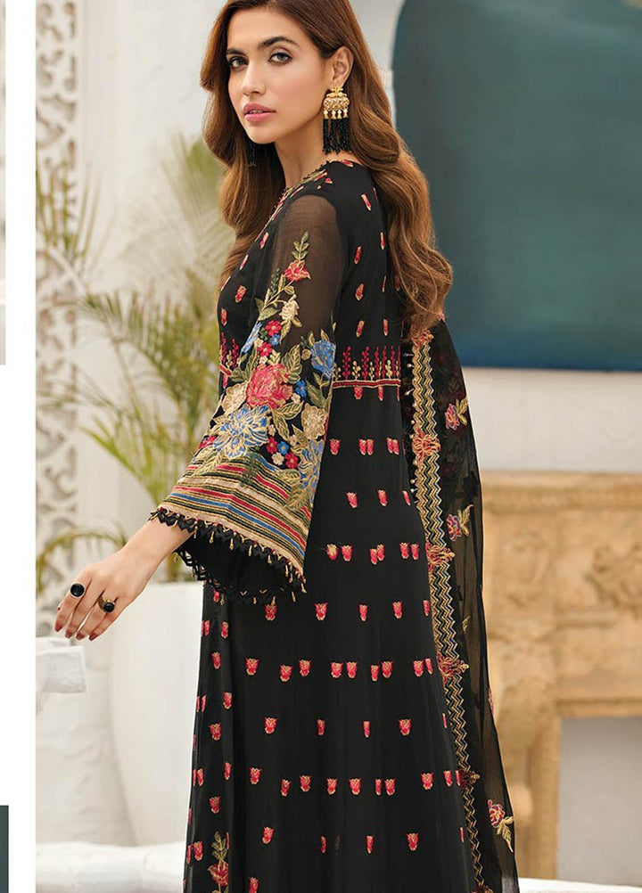 Alizeh Fashion by Bilal Embroidery Embroidered Chiffon Suits Unstitched 3 Piece AFB21-C4 12 Classic Black - Luxury Collection
