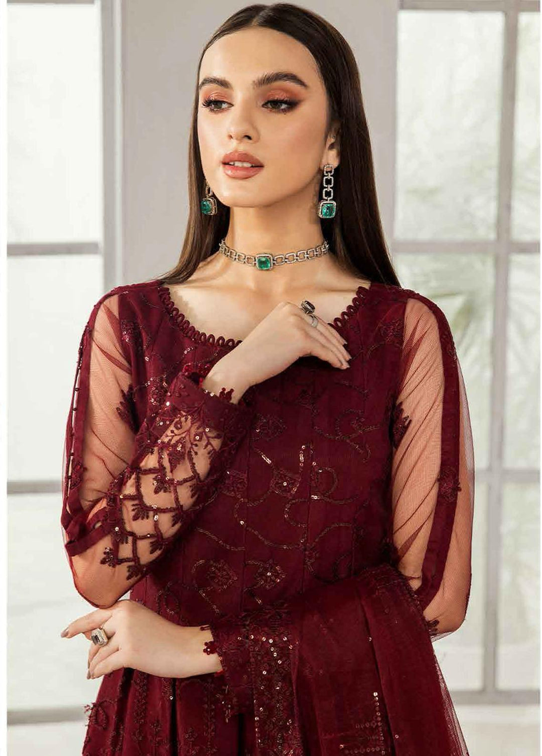 Alizeh Fashion by Bilal Embroidery Embroidered Net Suits Unstitched 3 Piece ABF22F 01 Gulrukh - Formal Collection