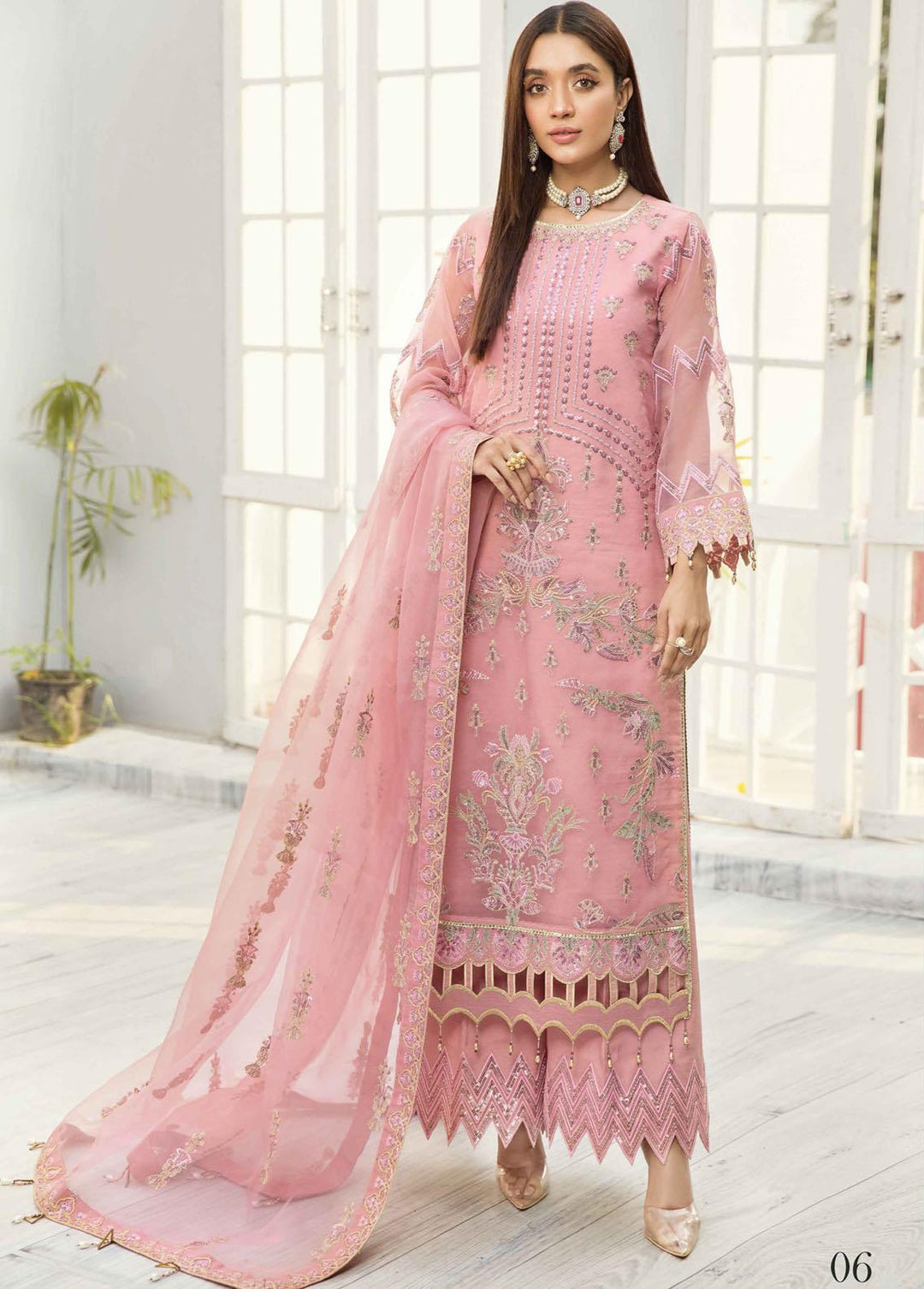 Alizeh Fashion by Bilal Embroidery Embroidered Organza Suits Unstitched 3 Piece ABF22F 06 Mehroze - Formal Collection