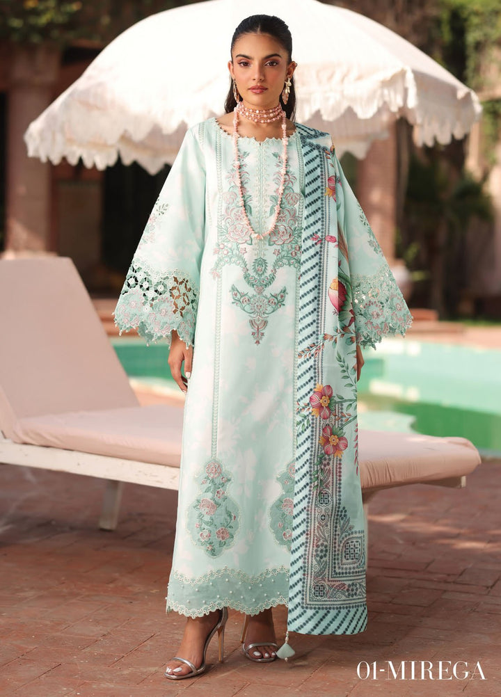 Alizeh Fashion Embroidered Lawn Suits Unstitched 3 Piece AFB25FS D-01 Mirega - Summer Collection