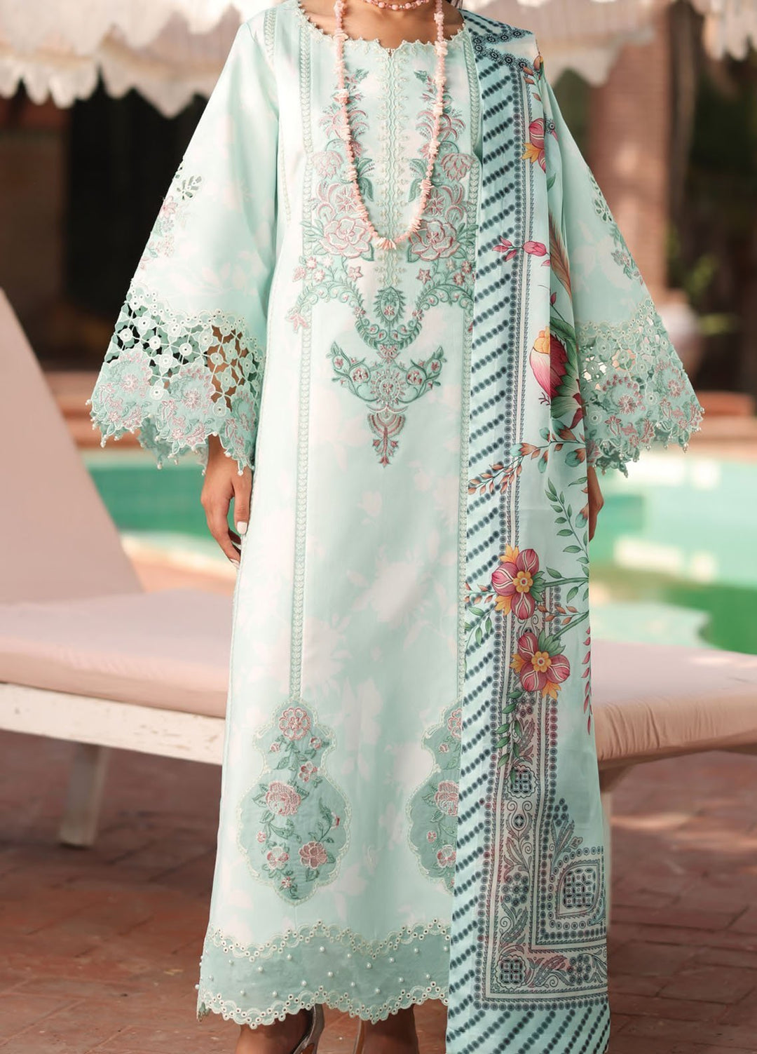 Alizeh Fashion Embroidered Lawn Suits Unstitched 3 Piece AFB25FS D-01 Mirega - Summer Collection