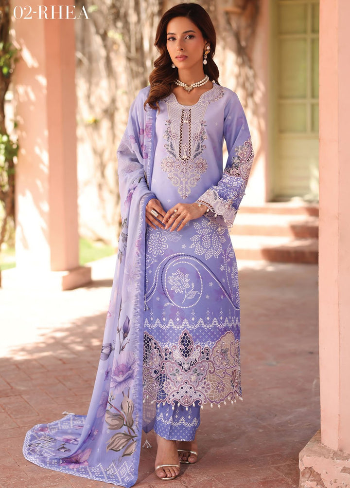 Alizeh Fashion Embroidered Lawn Suits Unstitched 3 Piece AFB25FS D-02 Rhea - Summer Collection