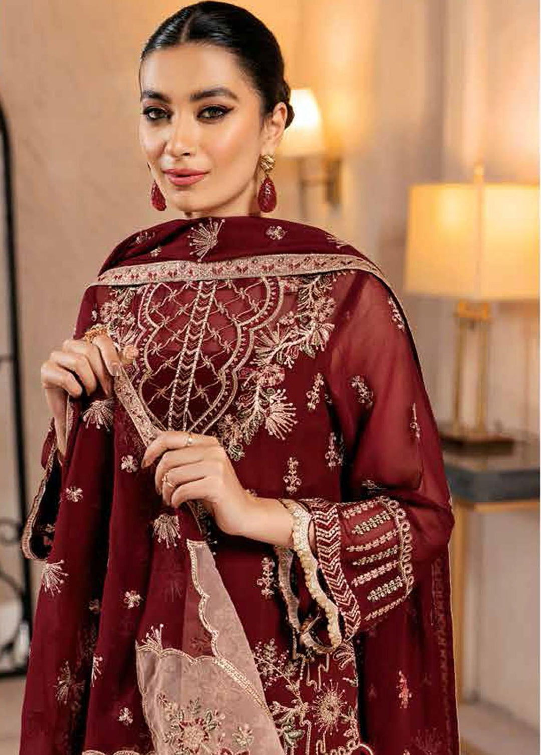 Alizeh Fashion by Bilal Embroidery Embroidered Chiffon Suit Unstitched 3 Piece AFB22F 03 Gulay - Festive Collection