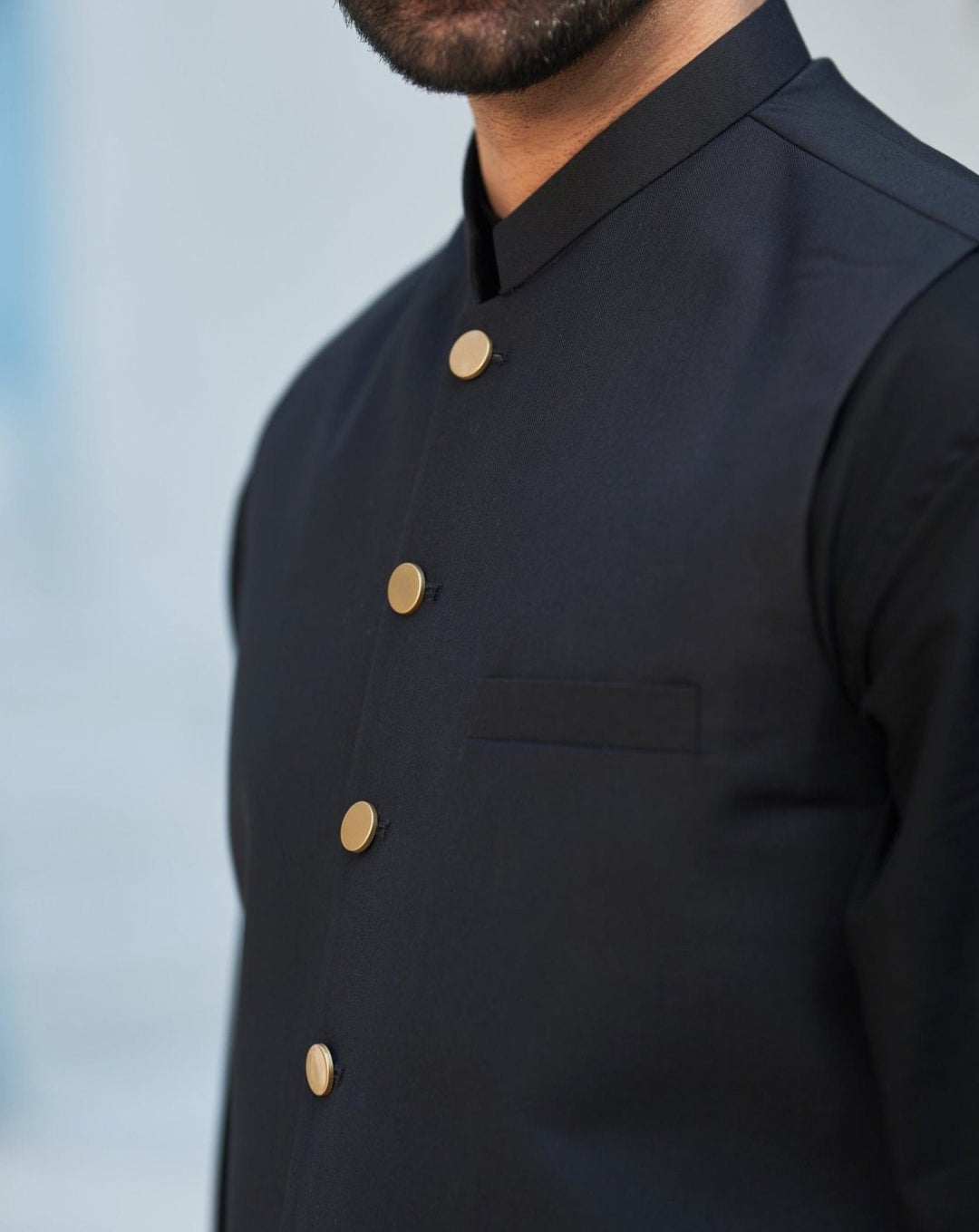 Muraqsh Ready To Wear Solids Cotton Men Black Kurta Trouser with Suiting Waistcoat Round Cut MUR-ABP-KS - Summer Collection