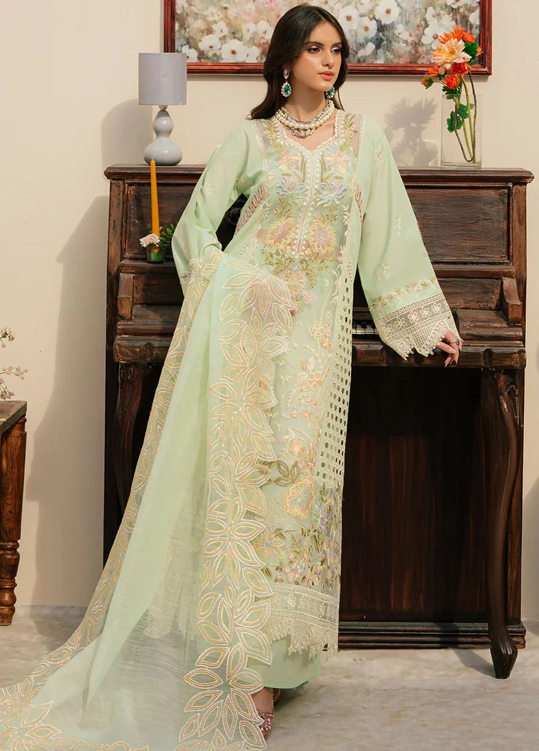 Allenura By Mahnur Embroidered Lawn Suits Unstitched 3 Piece MN24A D-08 Caroline - Luxury Collection