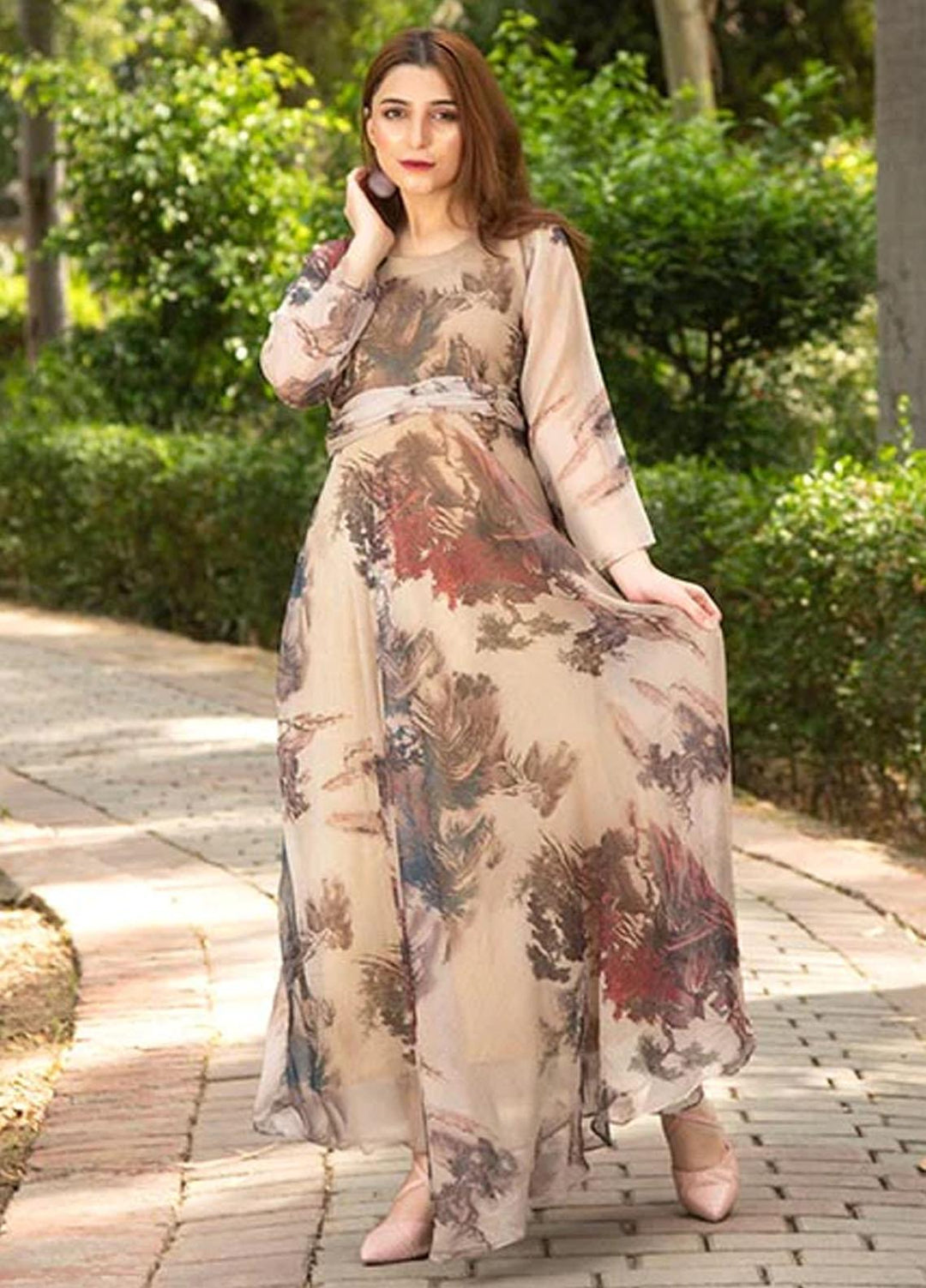 Nazmina Printed Casual Chiffon Frock FR-639 Sandra